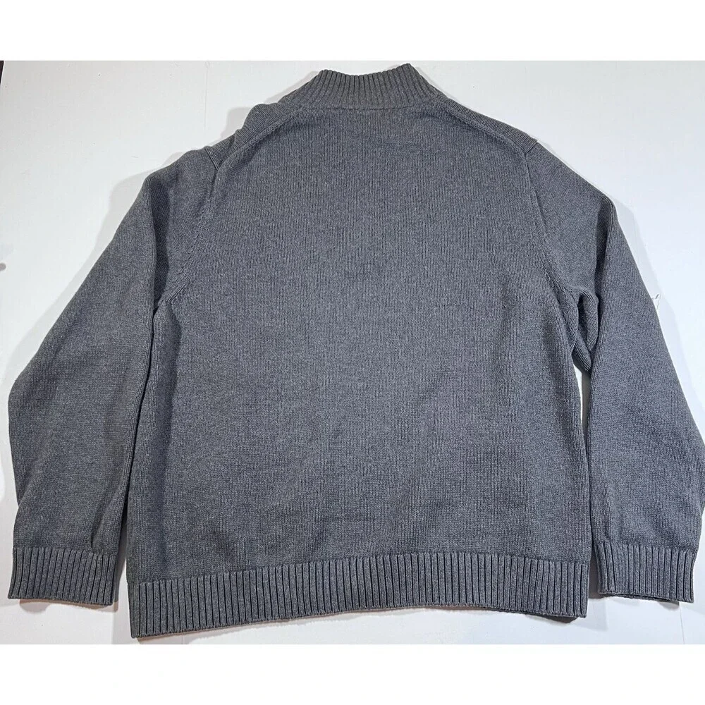 LL Bean 1/4 Zip Grey Cotton Knit Mock Neck Pullover Sweater Men's Size XL